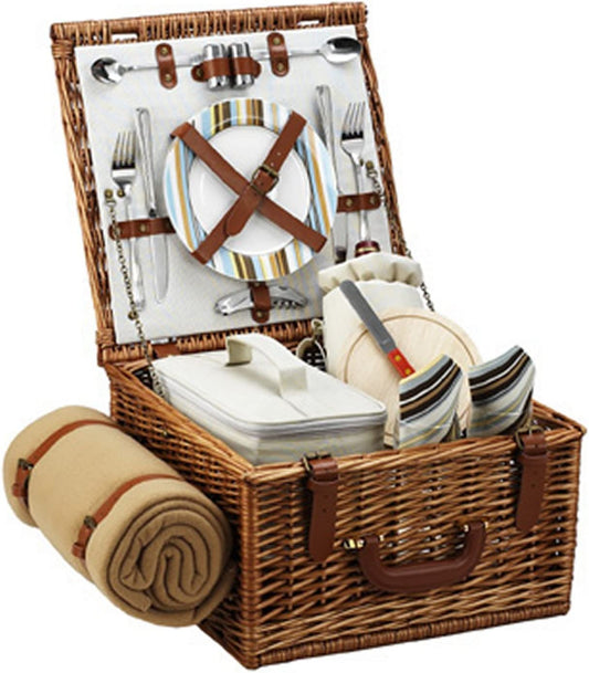 Original Cheshire English-Style Willow Picnic Basket with Service for 2 and Blanket- Designed, Assembled & Quality Approved in the USA