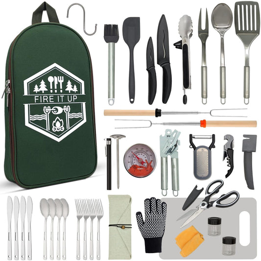 BOMKI Grilling and Camping Cooking Utensils Set for the Outdoors BBQ - Campin...